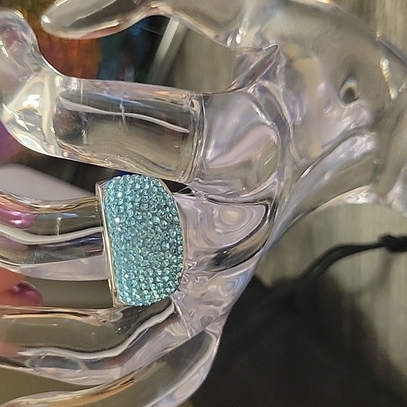 JCM Brass Thailand Ring Blue Crystals Sterling Silver Plated Band Size 7 - Picture 1 of 7